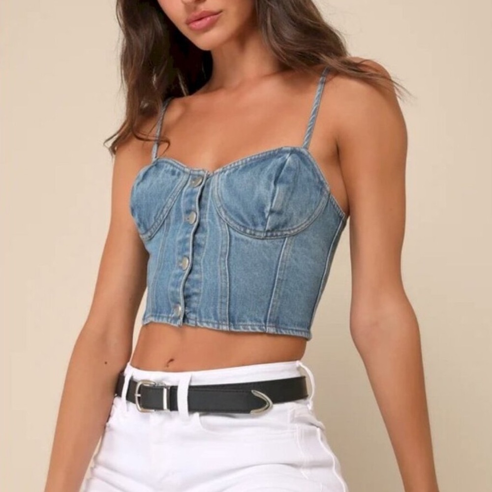 Denim Crop Bustier Top - Blue